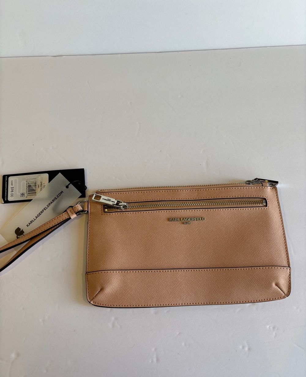 Karl Lagerfeld Nude Pink Leather Wristlet Clutch